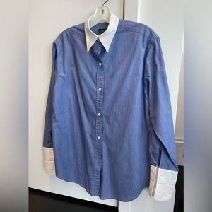 Blue shirt with white collar cuff sleeves